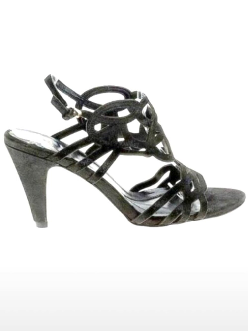 Isola Women's "Delano" Laser-Cut Strappy Slingback In Matte Black - Size 9 1/2